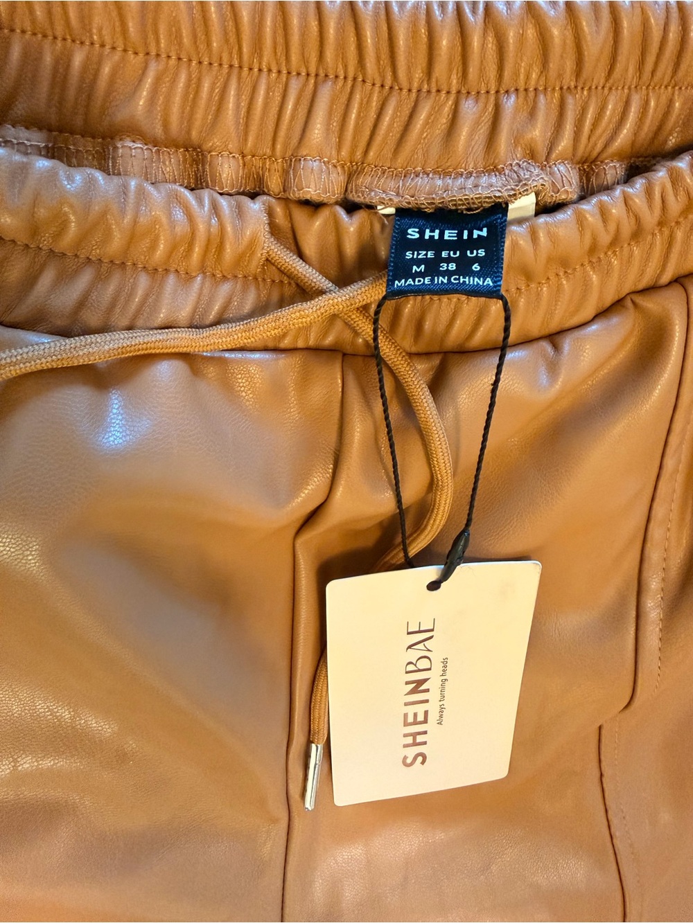 SHEIN NWT Women’s Tan Faux Leather Jogger Pants